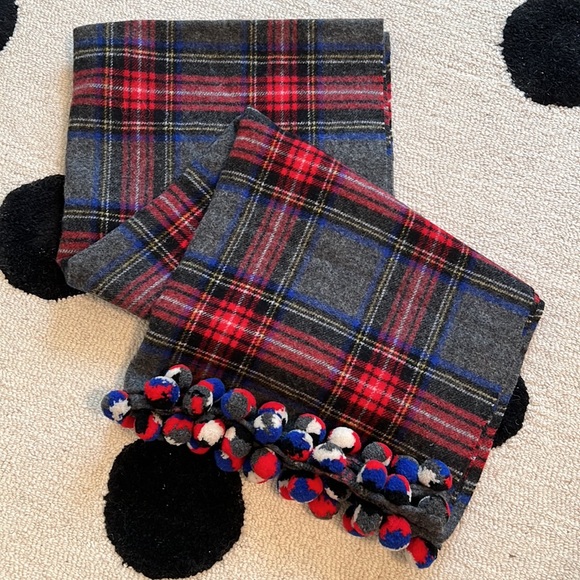 J. Crew Accessories - J.Crew Grey Tartan Plaid Scarf w/Pom Poms